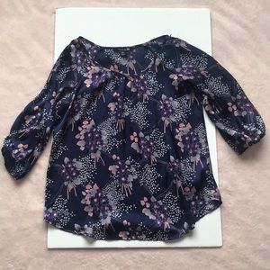 Navy sateen style shirt with slits on arms